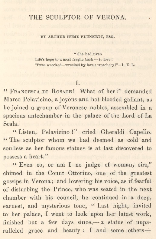 A sample page from The Sculptor of Verona by Arthur Hume Plunkett