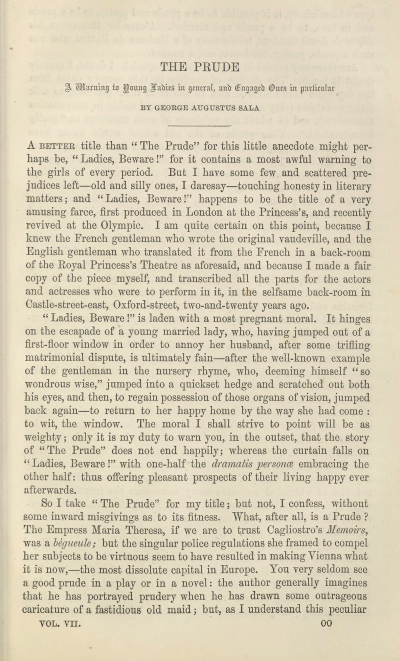 A sample page from The Prude, A Warning to Young Ladies in General, and Engaged Ones in Particular by George Augustus Sala