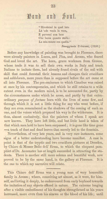 A sample page from Hand and Soul by Dante Gabriel Rossetti