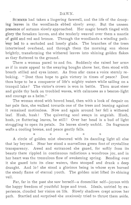 A sample page from Dawn by A. P. D.