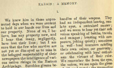 A sample page from Karain: A Memory by Joseph Conrad