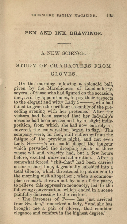 A sample page from A New Science. Study of Character from Gloves by D. M. J.
