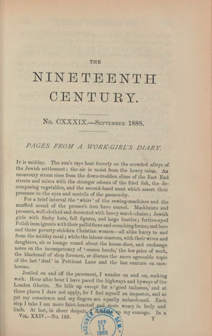 Victorian Short Fiction Project Pages from a Work Girl s Diary