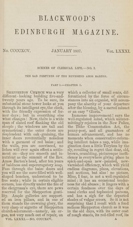 A sample page from The Sad Fortunes of the Reverend Amos Barton, Part I by George Eliot